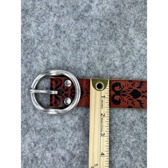 VTG Lucky Brand Belt Womens 32 Leather Floral BURUR 318‎ Boho Silver Tone Brass